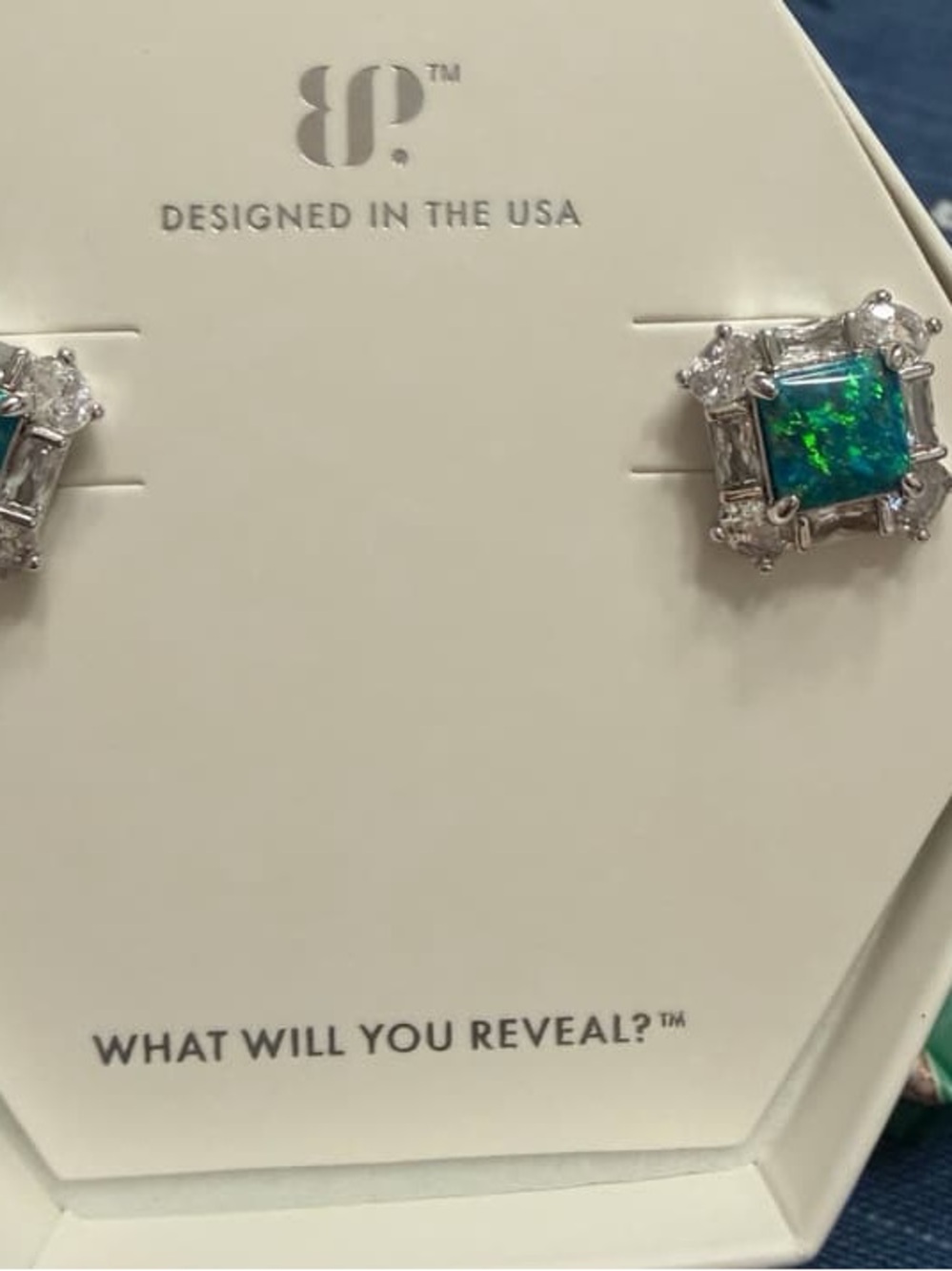 Blue-Green Opal Square Stud Earrings -